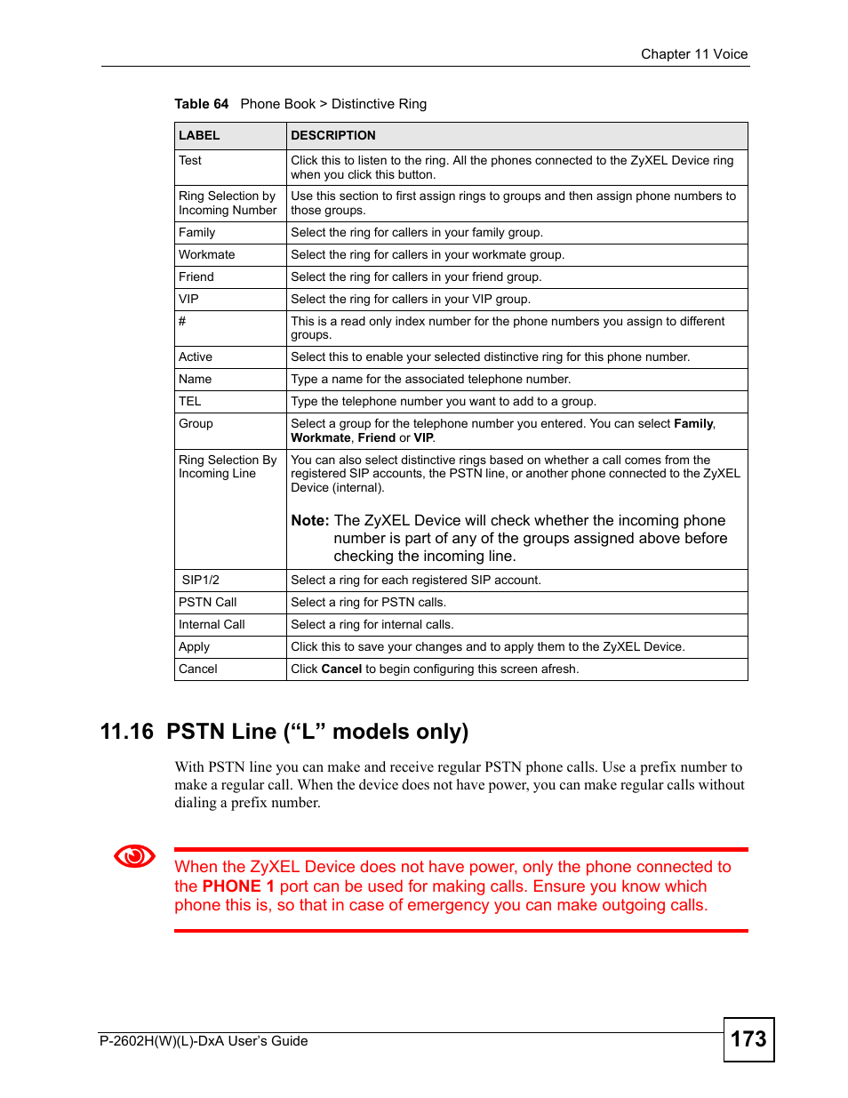 16 pstn line (“l” models only) | ZyXEL Communications P-2602H User Manual | Page 173 / 465