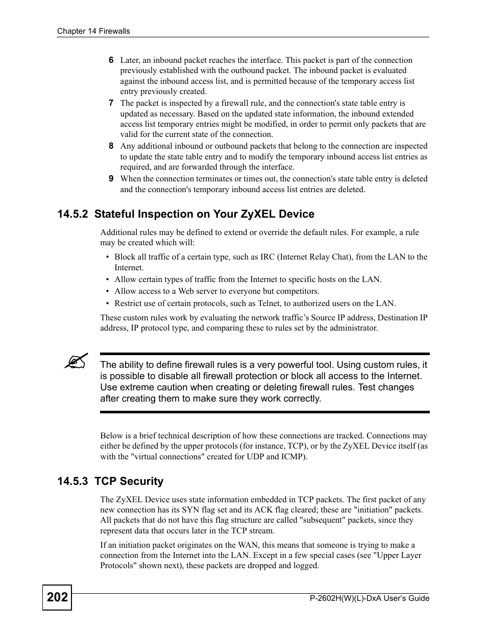2 stateful inspection on your zyxel device, 3 tcp security | ZyXEL Communications P-2602H User Manual | Page 202 / 465