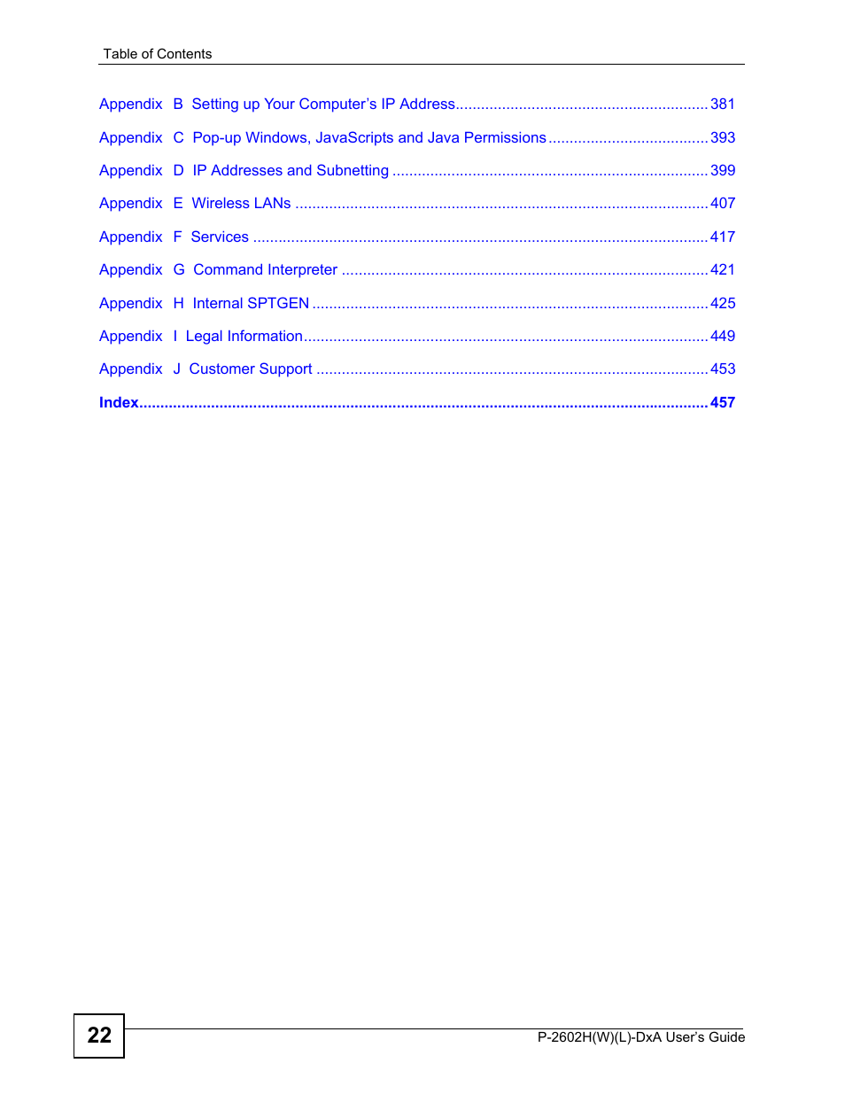 ZyXEL Communications P-2602H User Manual | Page 22 / 465