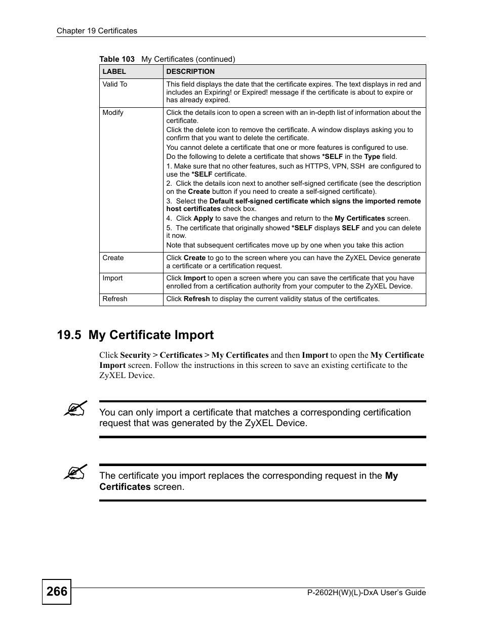 5 my certificate import | ZyXEL Communications P-2602H User Manual | Page 266 / 465
