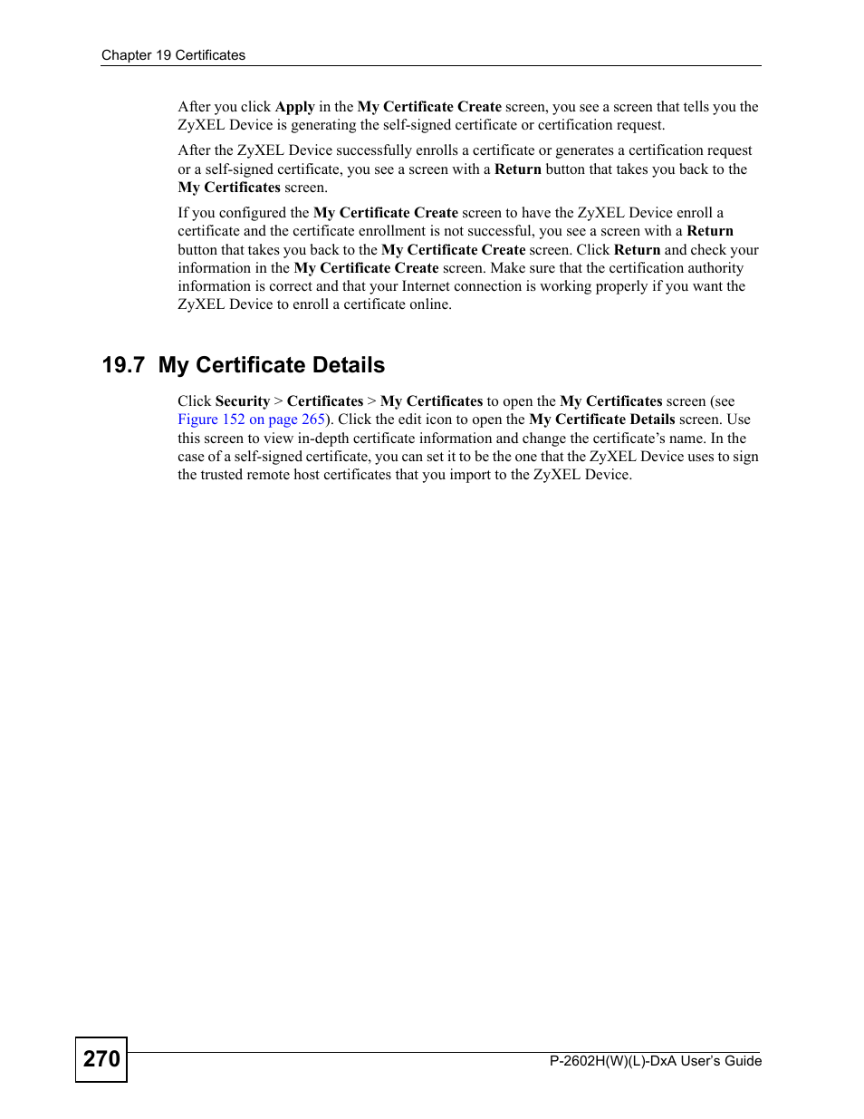 7 my certificate details | ZyXEL Communications P-2602H User Manual | Page 270 / 465