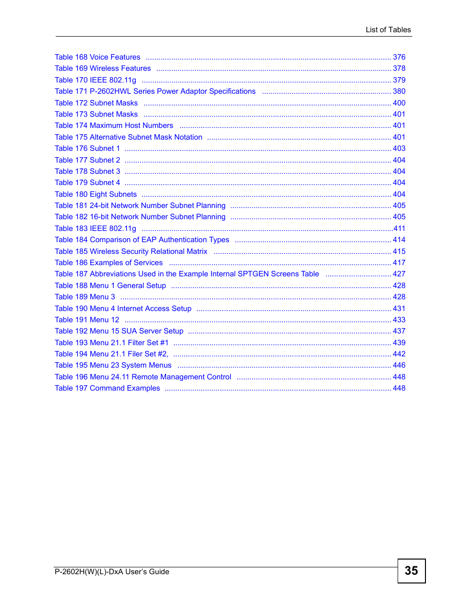 ZyXEL Communications P-2602H User Manual | Page 35 / 465