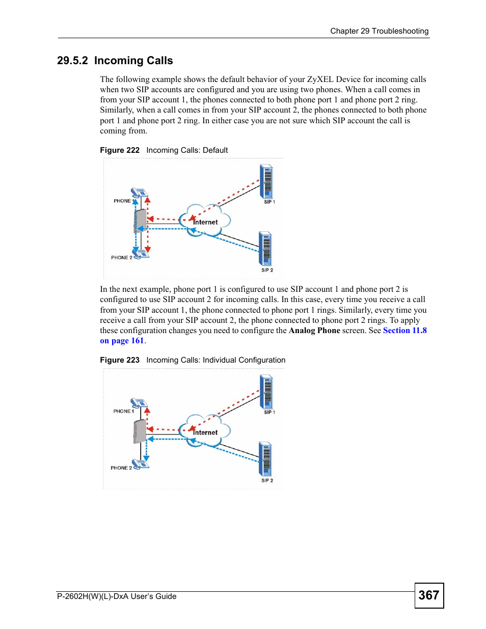 2 incoming calls | ZyXEL Communications P-2602H User Manual | Page 367 / 465