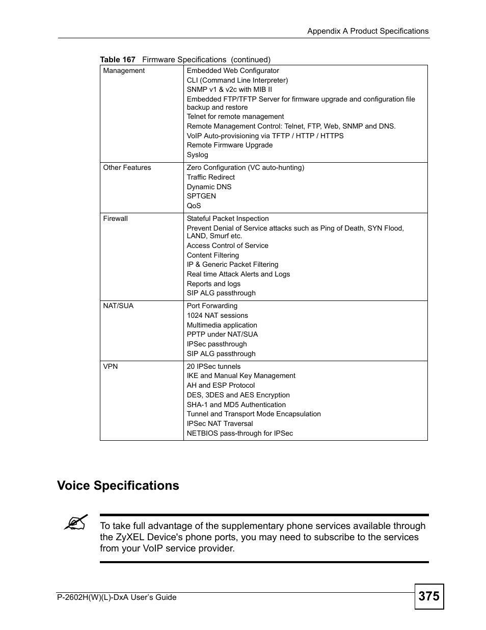Phone port. see, 375 voice specifications | ZyXEL Communications P-2602H User Manual | Page 375 / 465