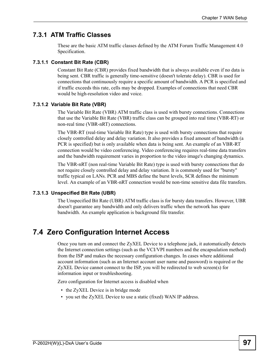 1 atm traffic classes, 4 zero configuration internet access | ZyXEL Communications P-2602H User Manual | Page 97 / 465