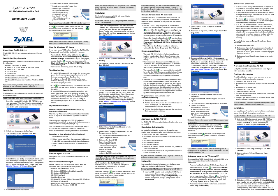 ZyXEL Communications AG-120 User Manual | 3 pages