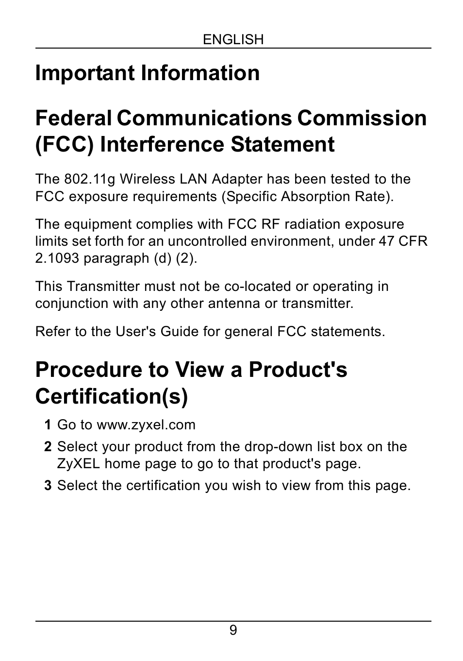 Procedure to view a product's certification(s) | ZyXEL Communications AG-220 User Manual | Page 11 / 82