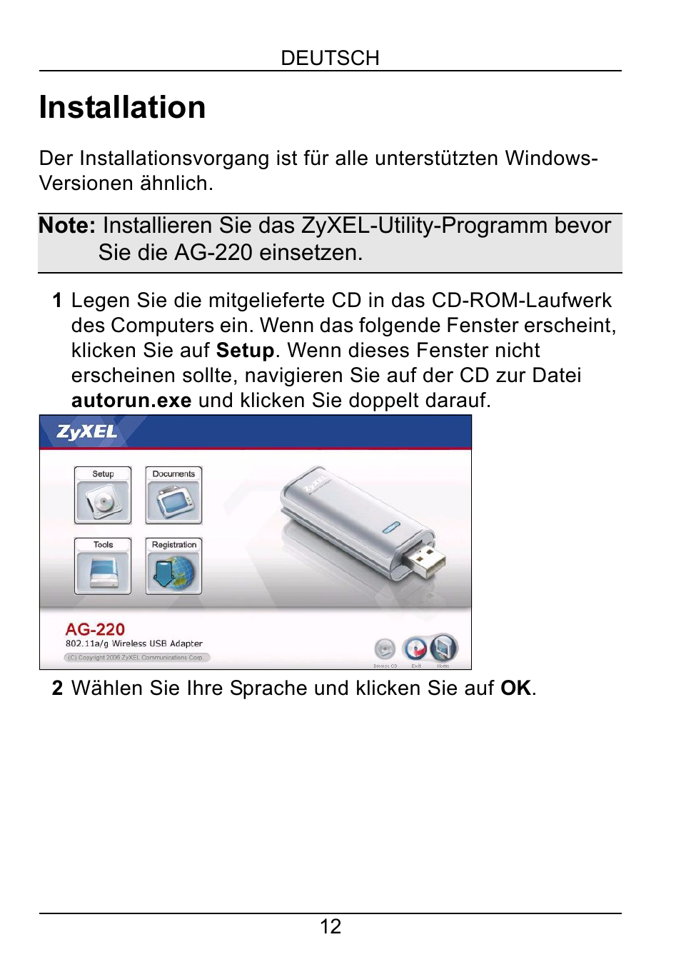 Installation | ZyXEL Communications AG-220 User Manual | Page 14 / 82
