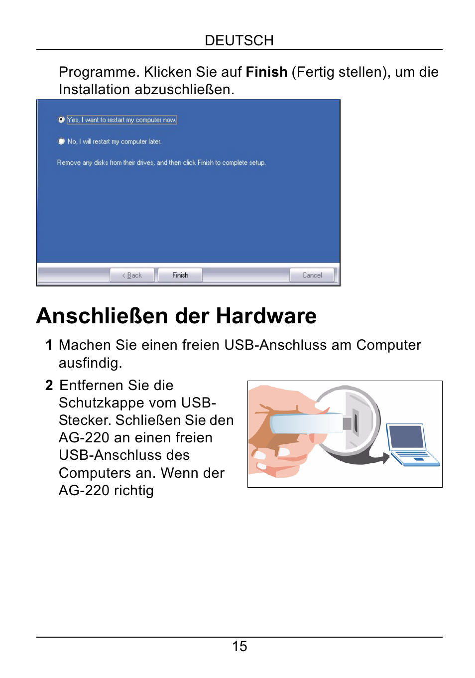 Anschließen der hardware | ZyXEL Communications AG-220 User Manual | Page 17 / 82