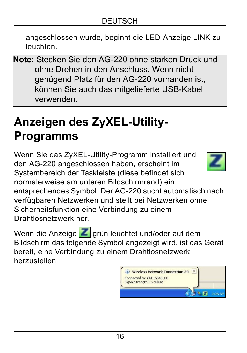 Anzeigen des zyxel-utility- programms | ZyXEL Communications AG-220 User Manual | Page 18 / 82