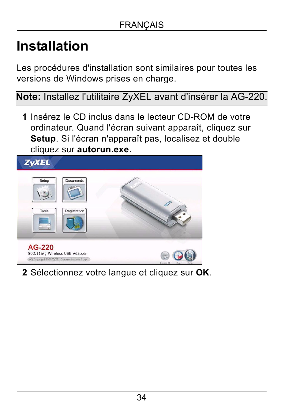 Installation | ZyXEL Communications AG-220 User Manual | Page 36 / 82