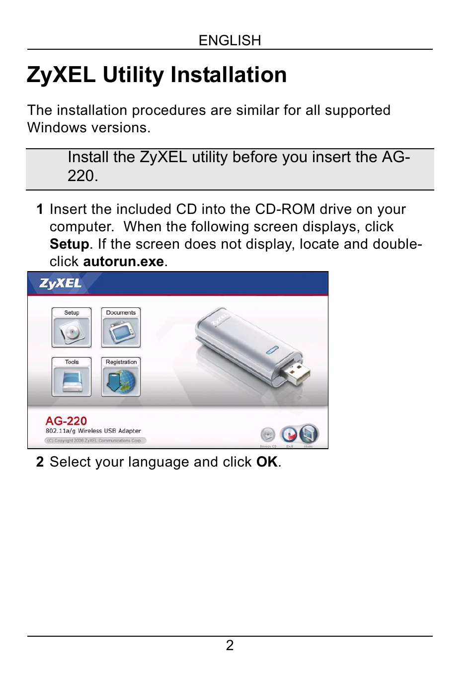 Zyxel utility installation | ZyXEL Communications AG-220 User Manual | Page 4 / 82