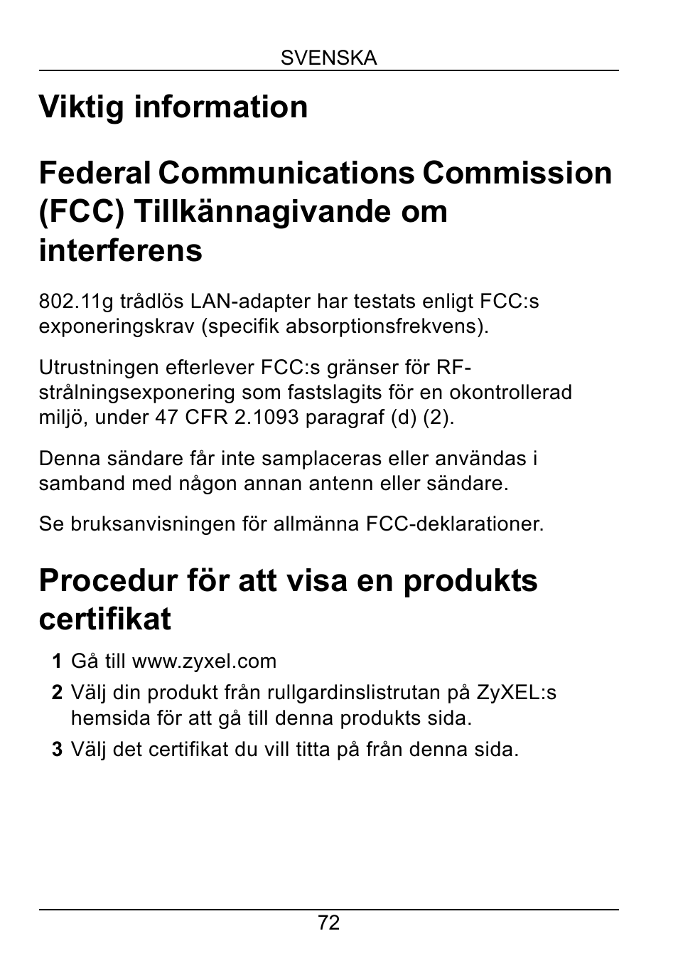 Procedur för att visa en produkts certifikat | ZyXEL Communications AG-220 User Manual | Page 74 / 82