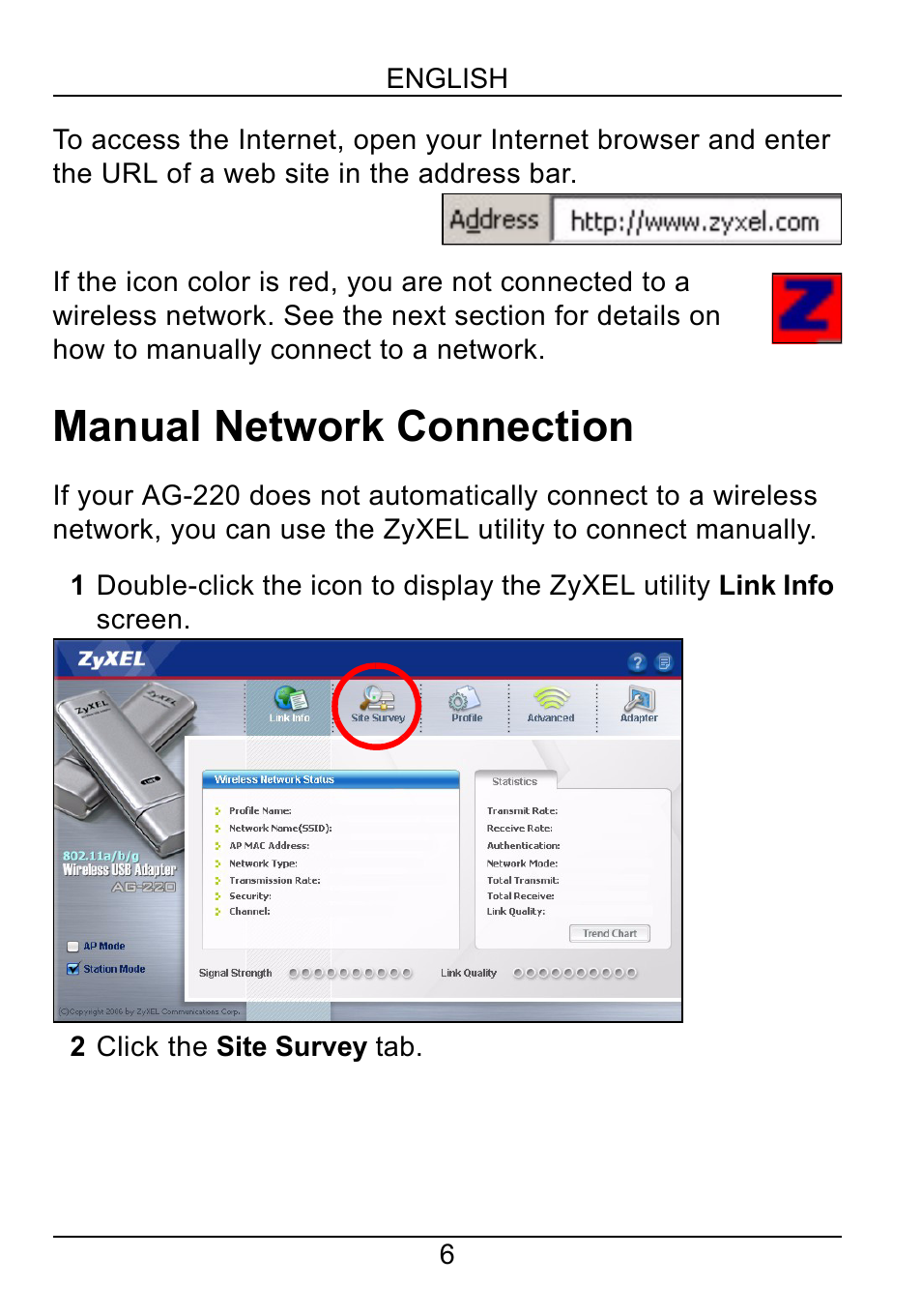 Manual network connection | ZyXEL Communications AG-220 User Manual | Page 8 / 82