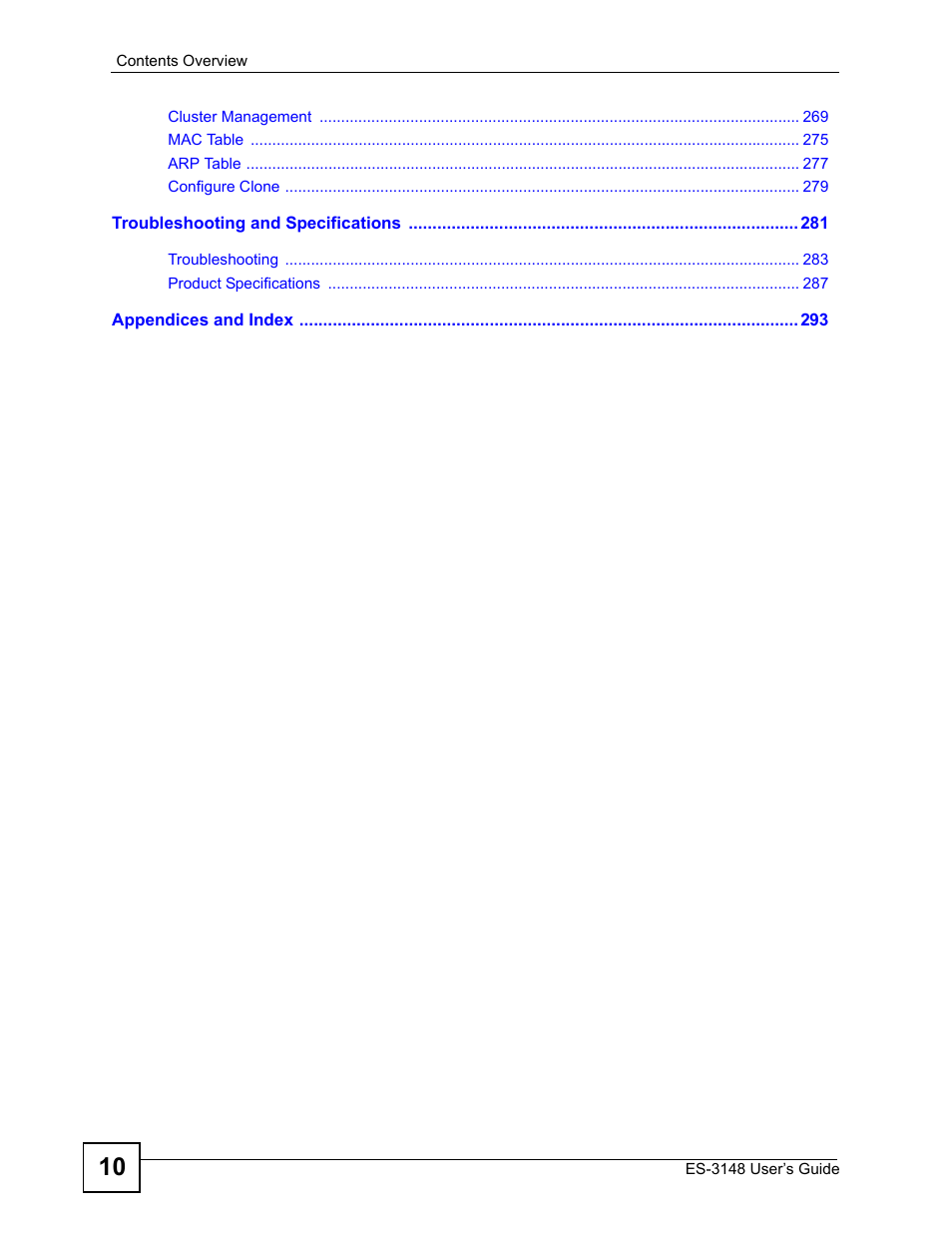 ZyXEL Communications ES-3148 Series User Manual | Page 10 / 362