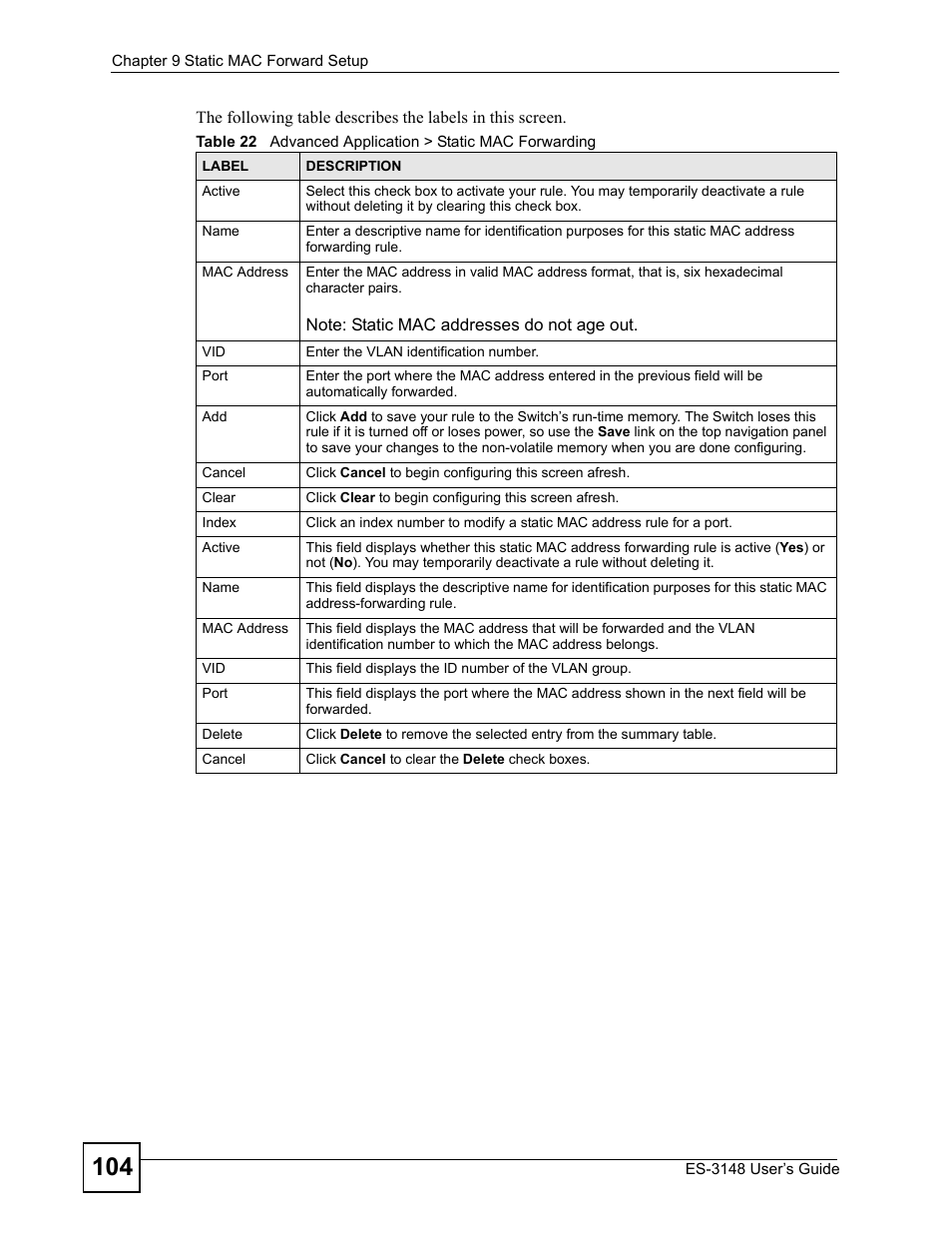 ZyXEL Communications ES-3148 Series User Manual | Page 104 / 362