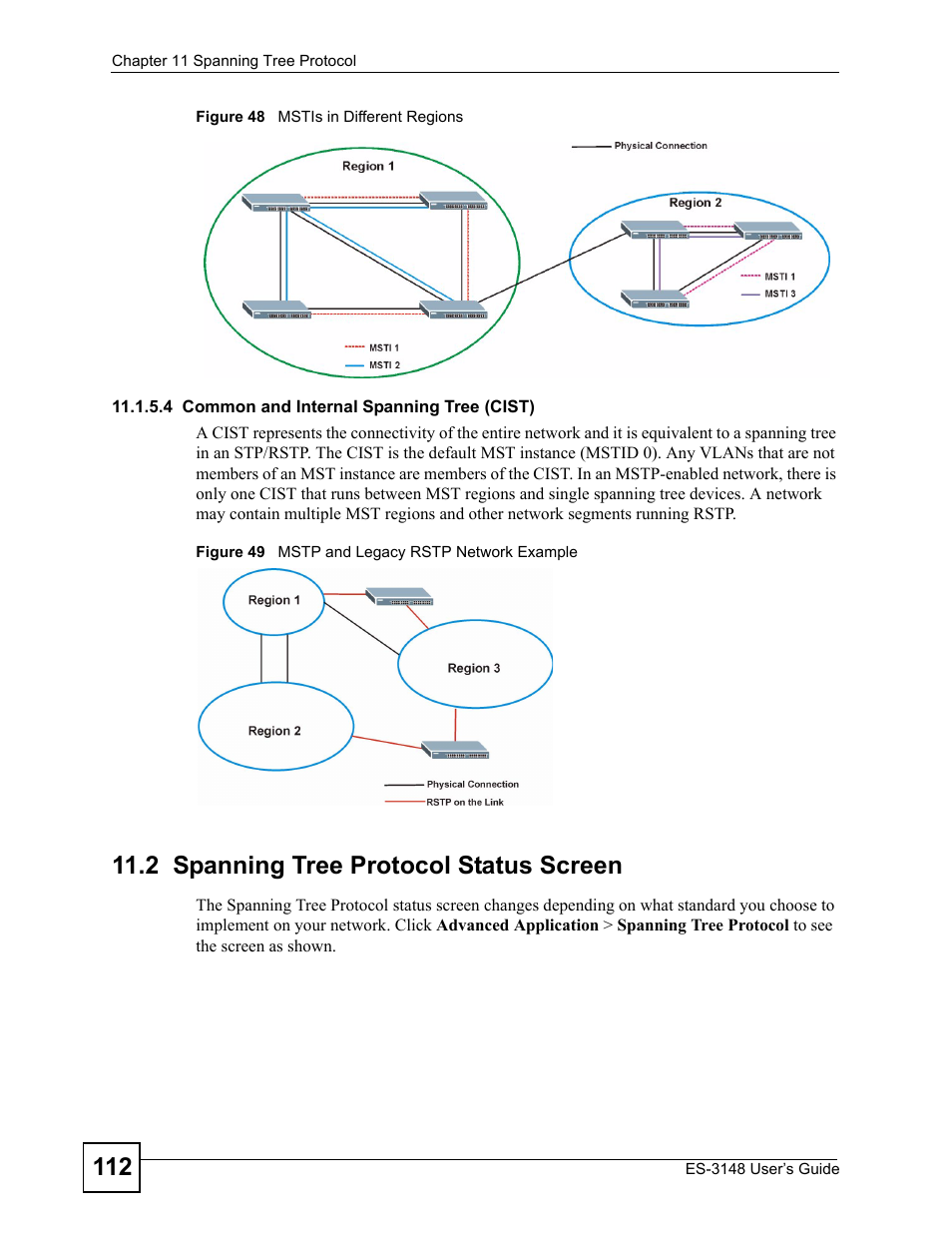 2 spanning tree protocol status screen | ZyXEL Communications ES-3148 Series User Manual | Page 112 / 362