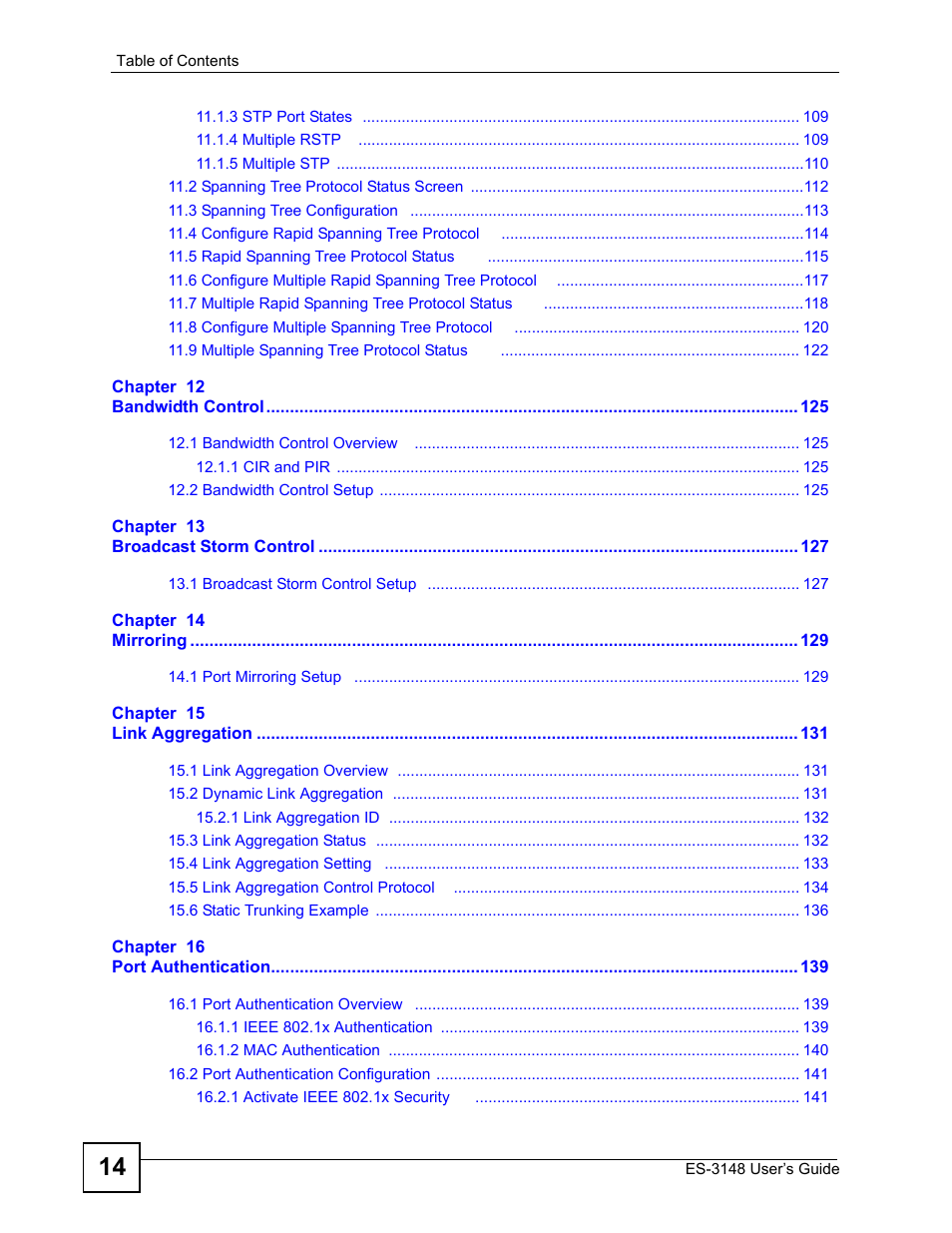 ZyXEL Communications ES-3148 Series User Manual | Page 14 / 362