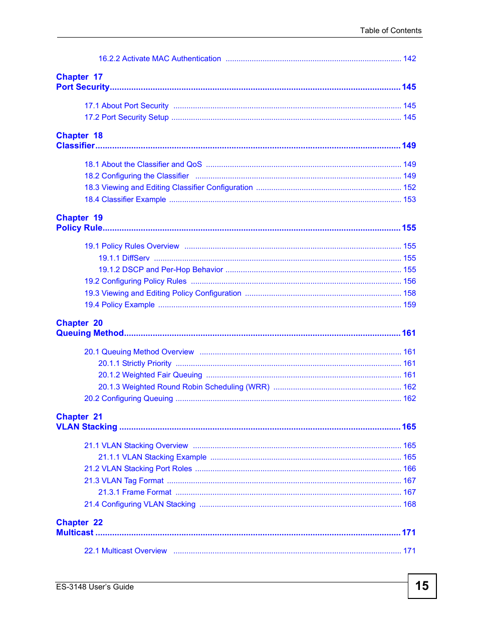 ZyXEL Communications ES-3148 Series User Manual | Page 15 / 362