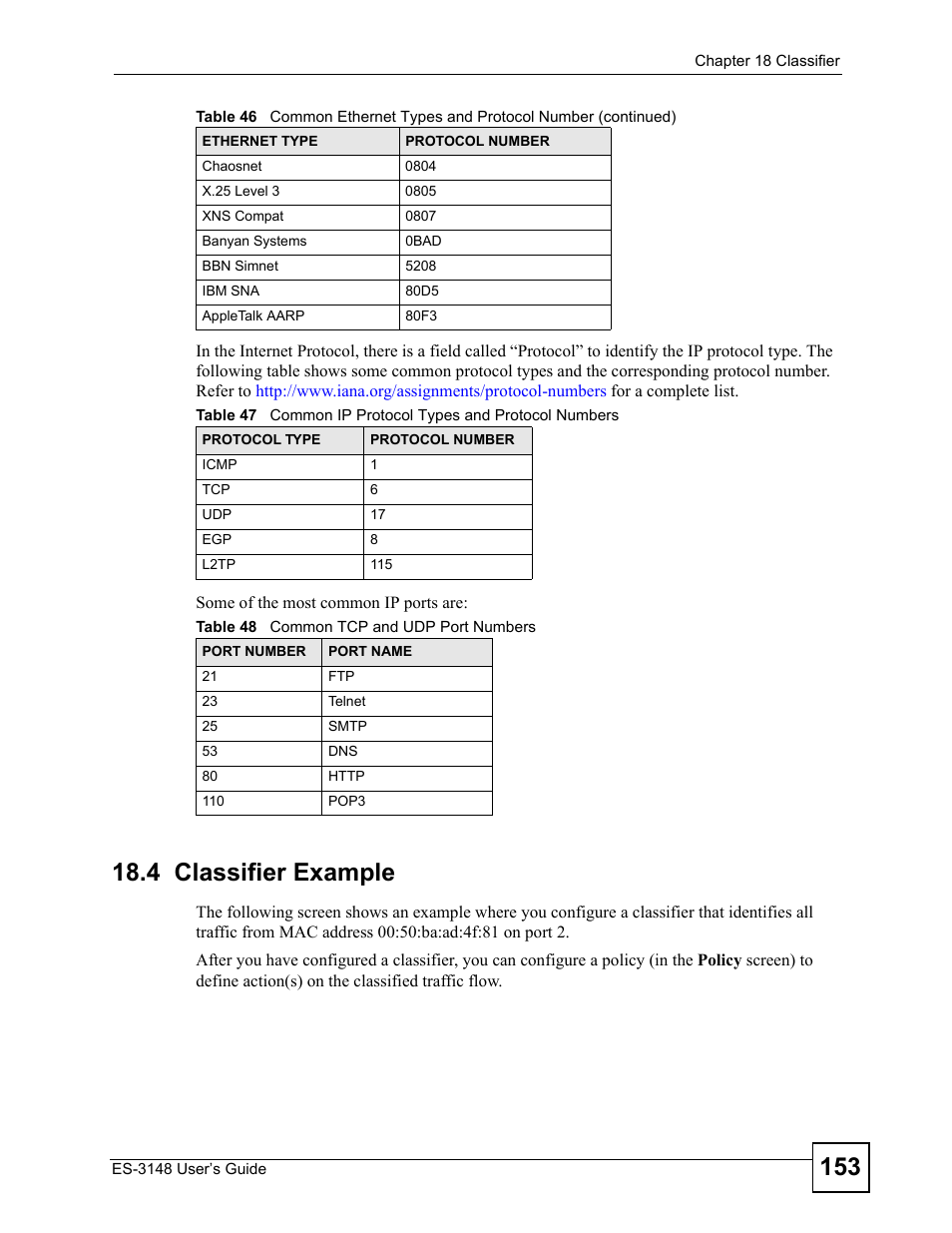 4 classifier example | ZyXEL Communications ES-3148 Series User Manual | Page 153 / 362