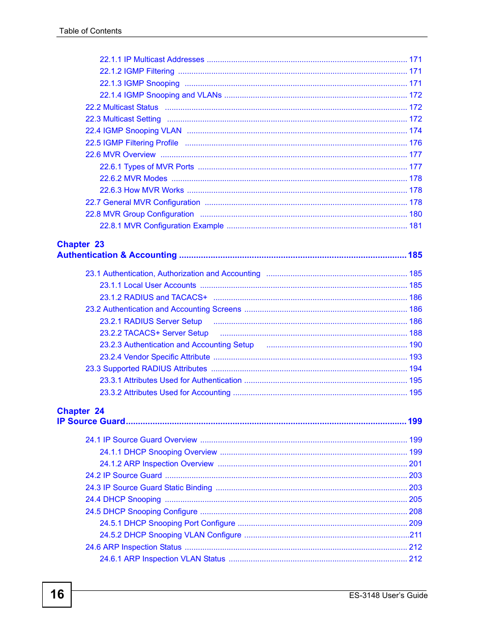 ZyXEL Communications ES-3148 Series User Manual | Page 16 / 362