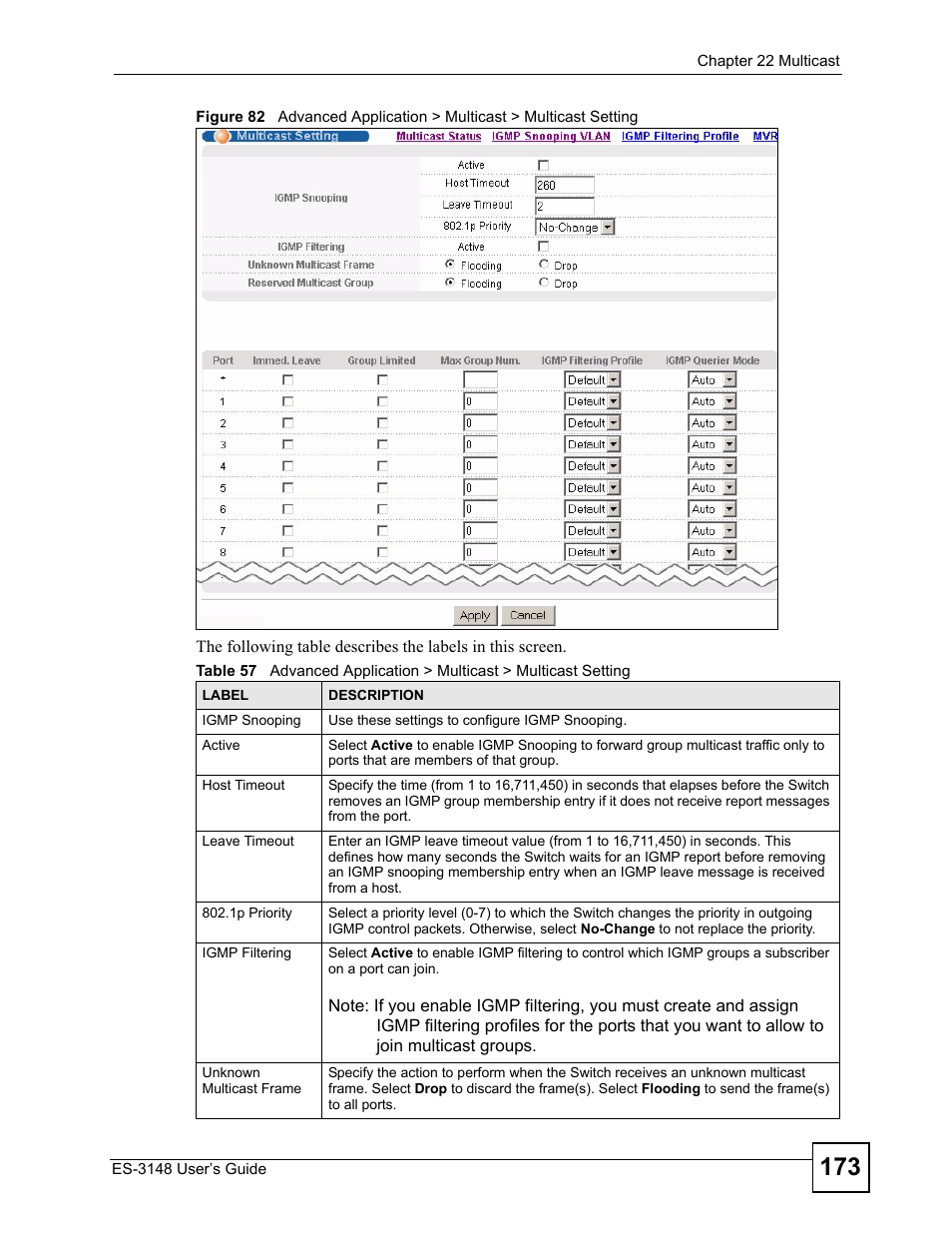 ZyXEL Communications ES-3148 Series User Manual | Page 173 / 362