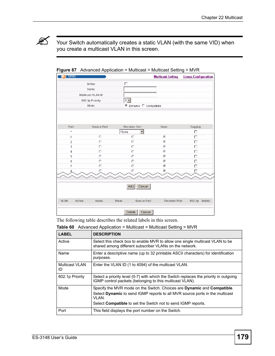 ZyXEL Communications ES-3148 Series User Manual | Page 179 / 362