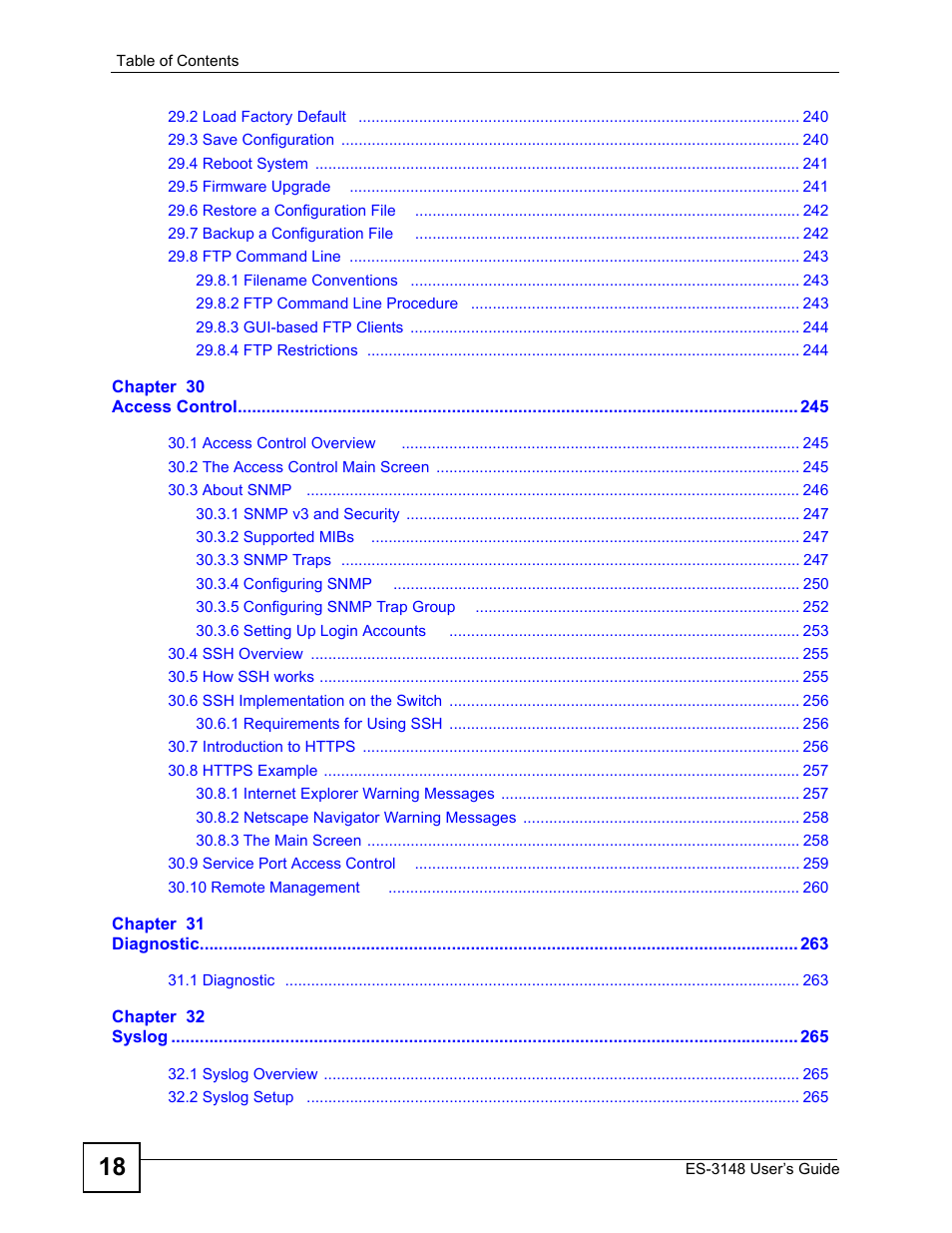 ZyXEL Communications ES-3148 Series User Manual | Page 18 / 362