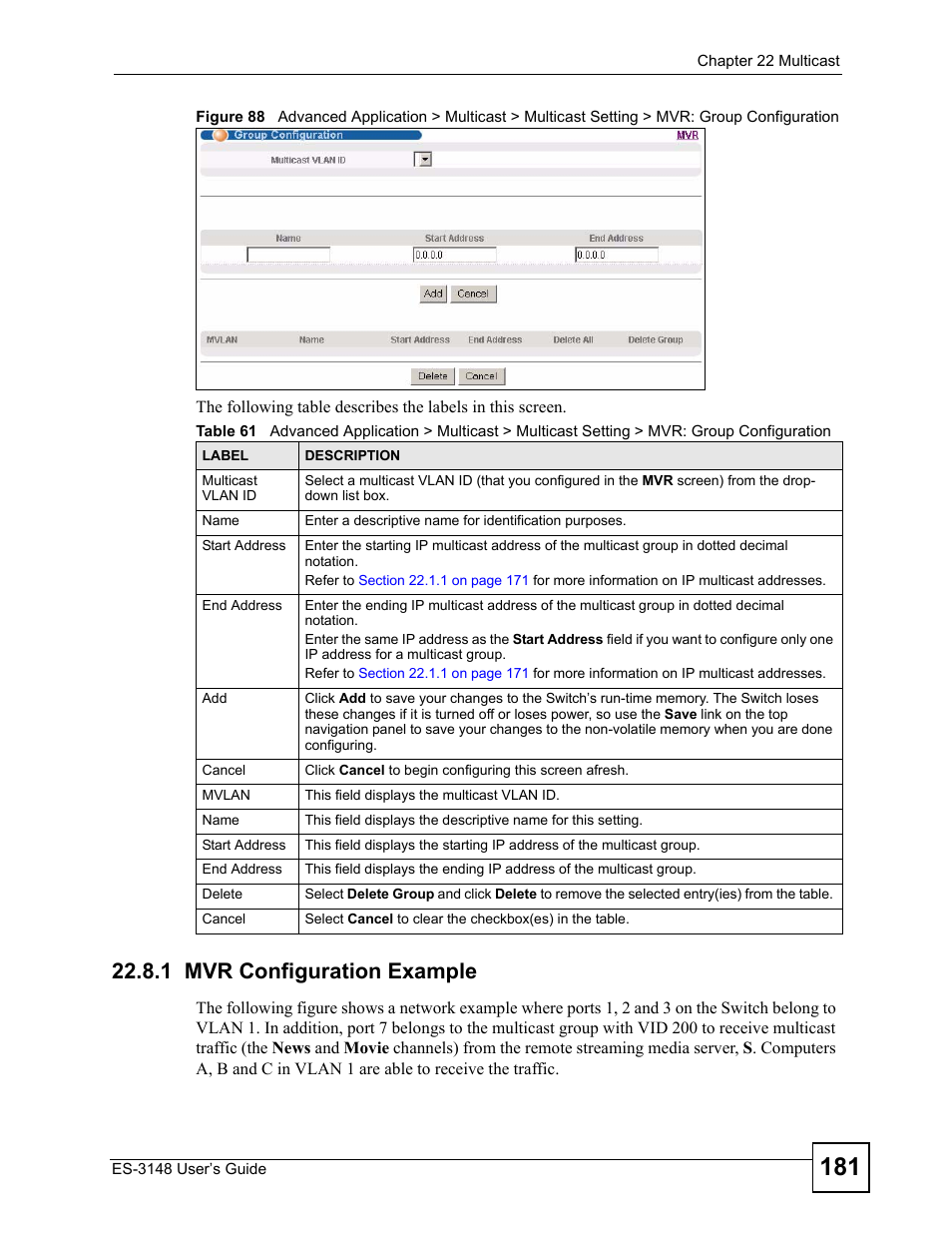 1 mvr configuration example | ZyXEL Communications ES-3148 Series User Manual | Page 181 / 362