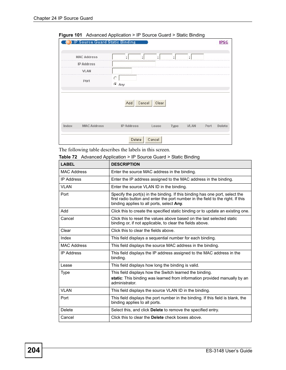 ZyXEL Communications ES-3148 Series User Manual | Page 204 / 362