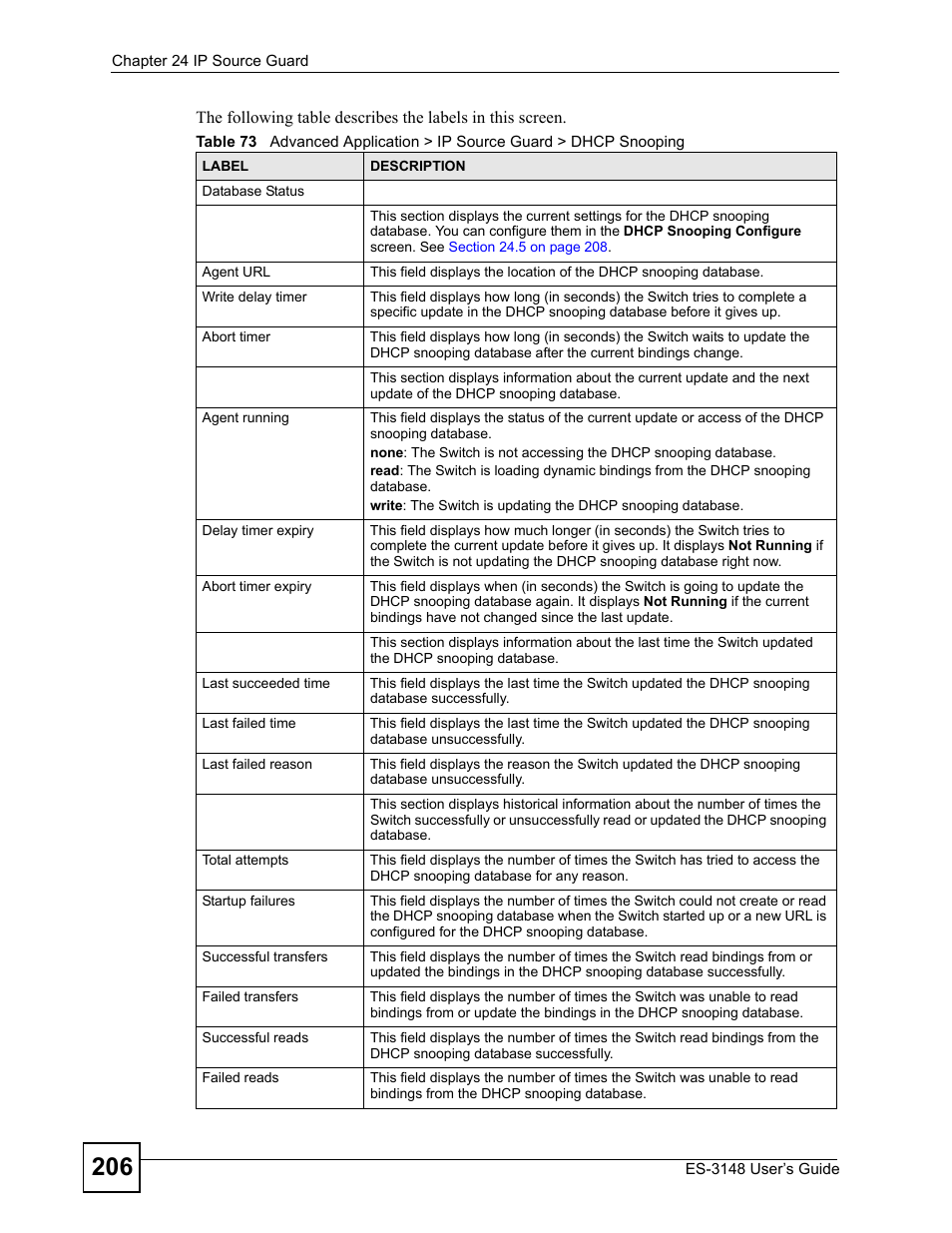 ZyXEL Communications ES-3148 Series User Manual | Page 206 / 362