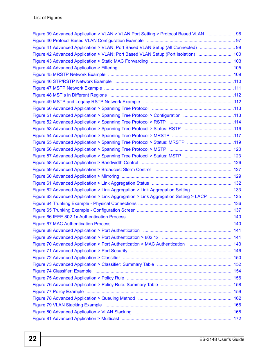 ZyXEL Communications ES-3148 Series User Manual | Page 22 / 362