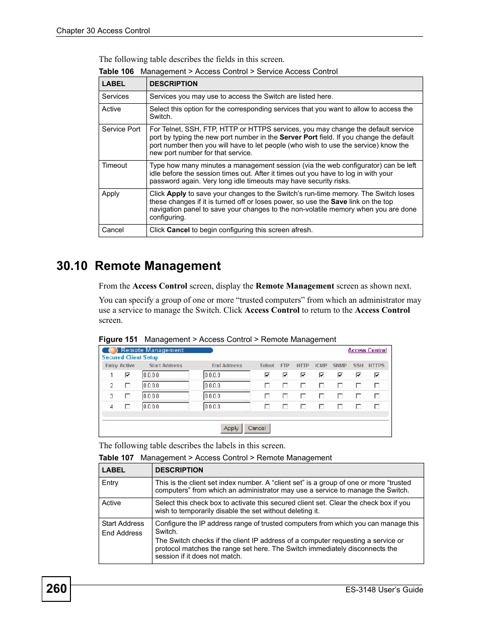 10 remote management | ZyXEL Communications ES-3148 Series User Manual | Page 260 / 362