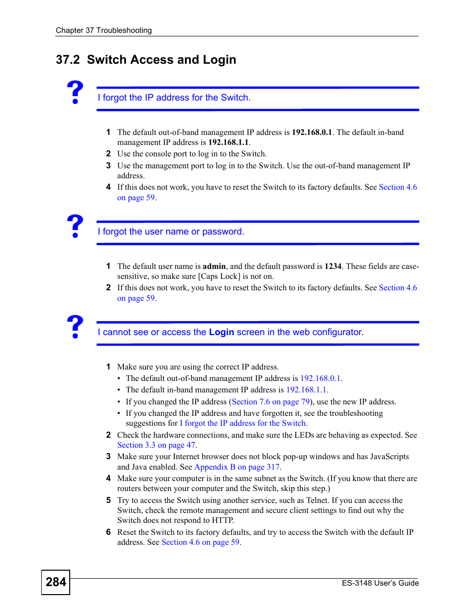 2 switch access and login, Switch access and login | ZyXEL Communications ES-3148 Series User Manual | Page 284 / 362