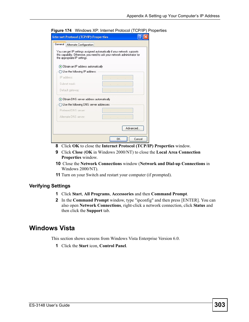 Windows vista | ZyXEL Communications ES-3148 Series User Manual | Page 303 / 362