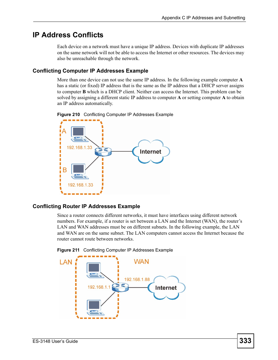 333 ip address conflicts | ZyXEL Communications ES-3148 Series User Manual | Page 333 / 362