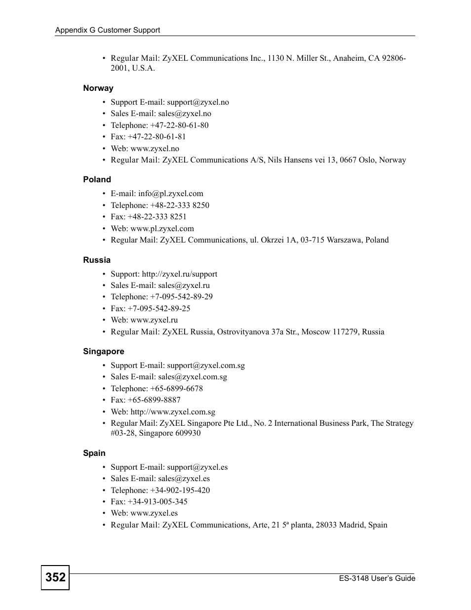 ZyXEL Communications ES-3148 Series User Manual | Page 352 / 362