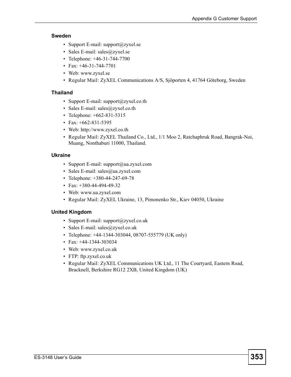 ZyXEL Communications ES-3148 Series User Manual | Page 353 / 362