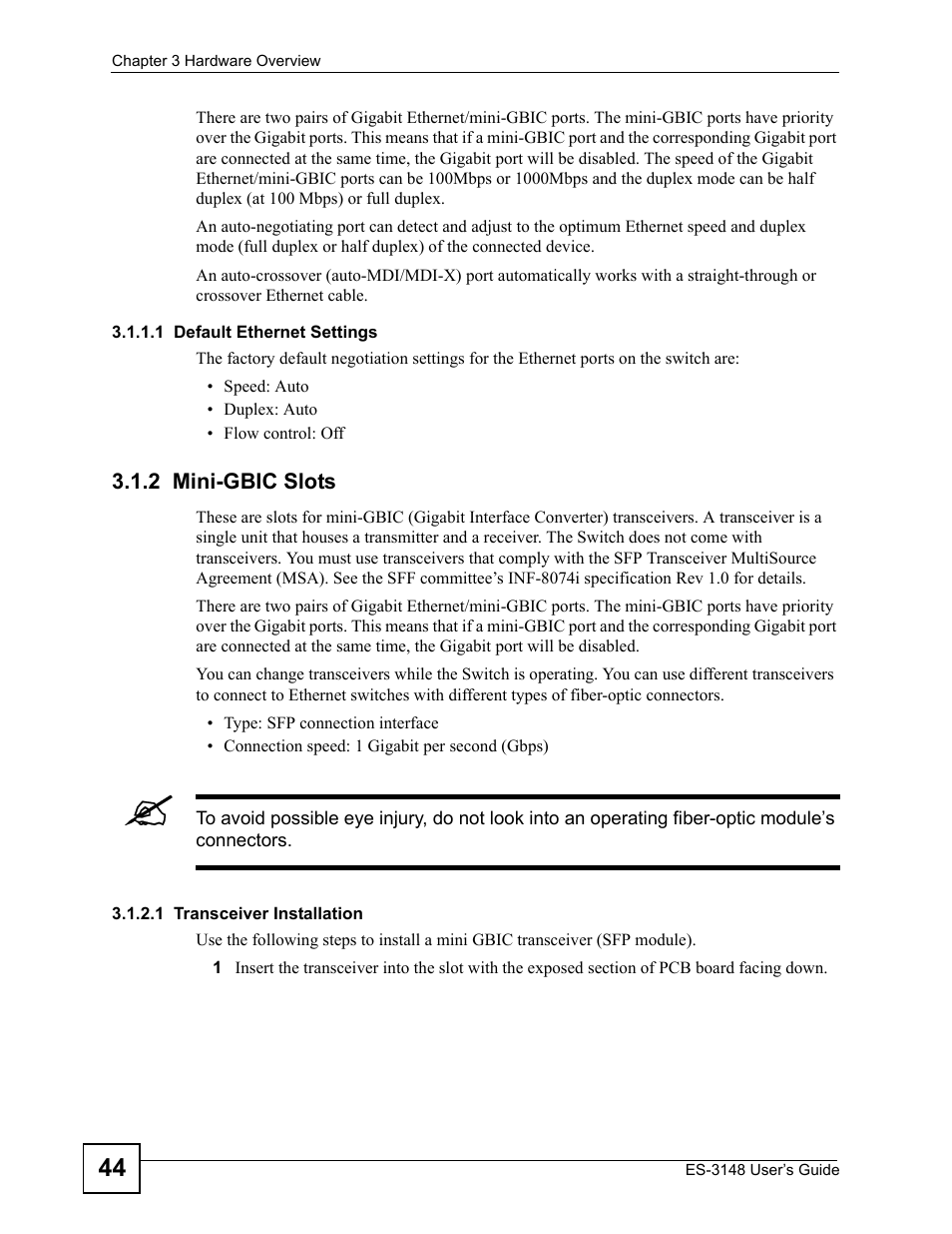 2 mini-gbic slots | ZyXEL Communications ES-3148 Series User Manual | Page 44 / 362