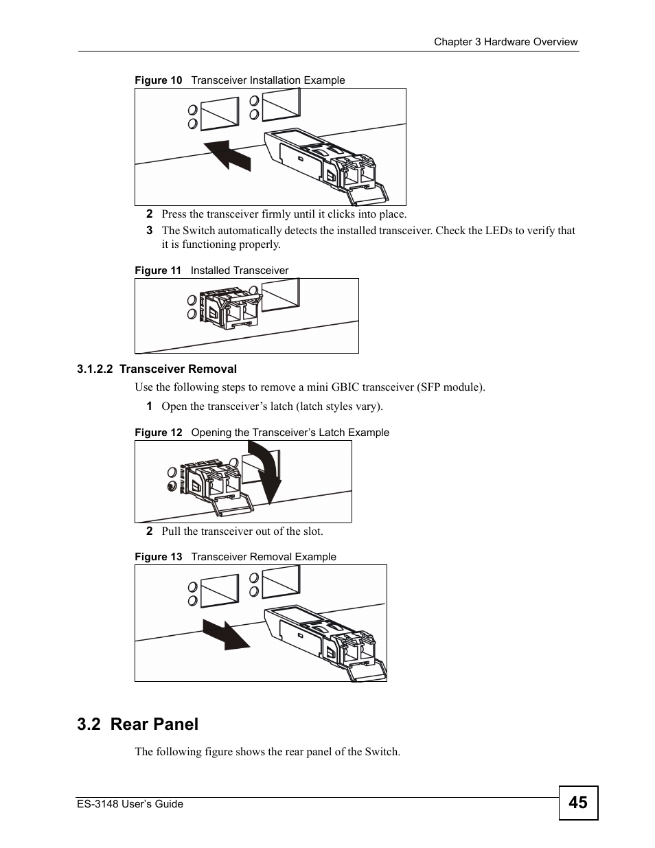 2 rear panel | ZyXEL Communications ES-3148 Series User Manual | Page 45 / 362