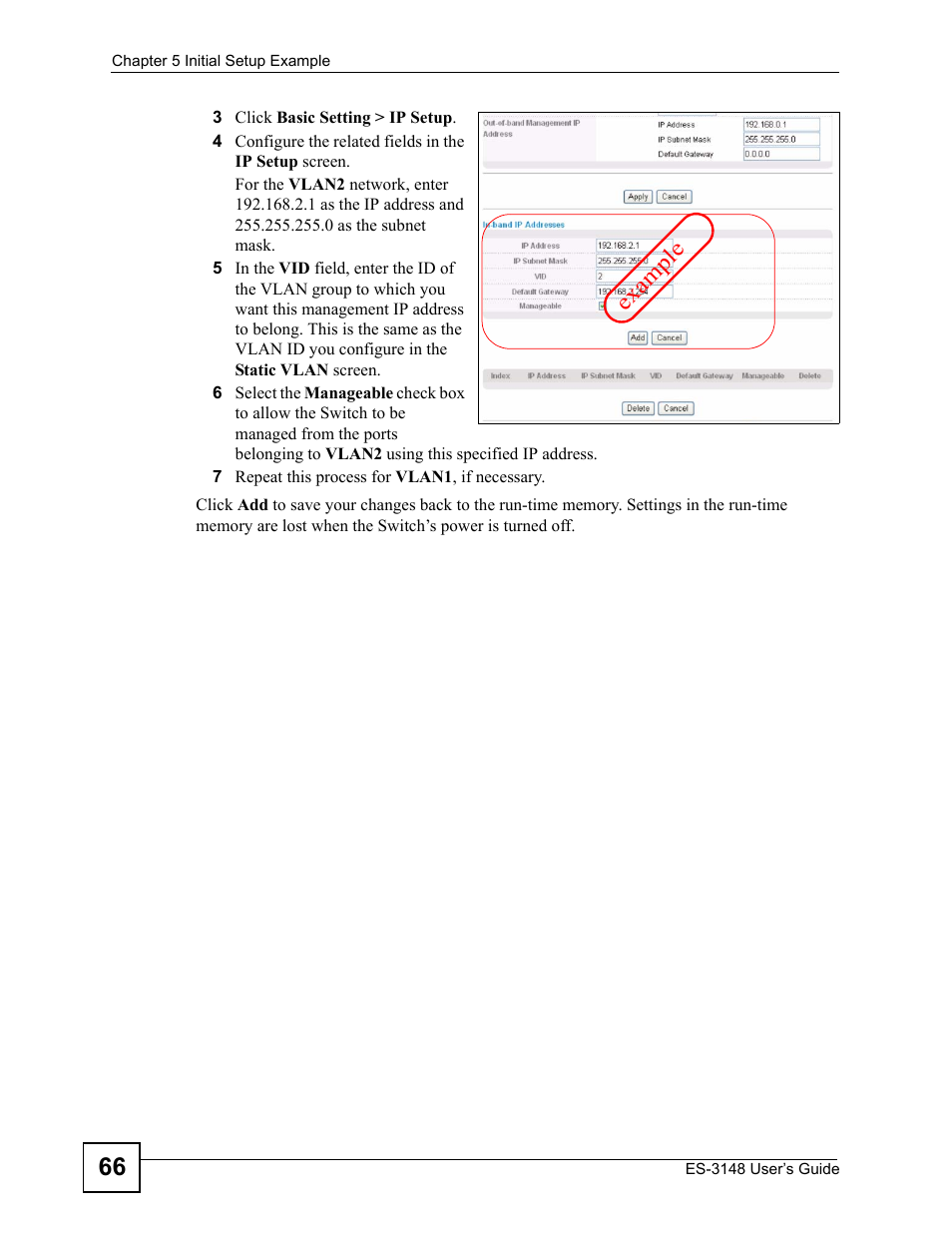 Exa mp le | ZyXEL Communications ES-3148 Series User Manual | Page 66 / 362