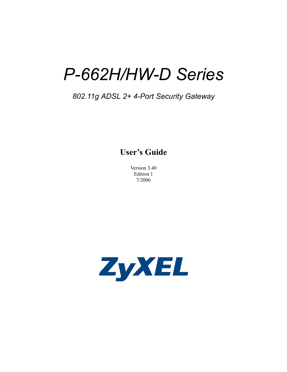 ZyXEL Communications 802.11g ADSL 2+ 4-Port Security Gateway HW-D Series User Manual | 496 pages