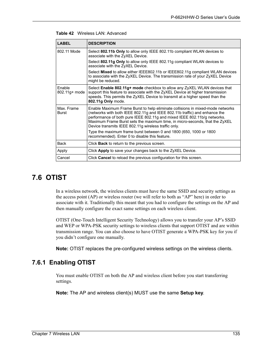 1 enabling otist, 6 otist | ZyXEL Communications 802.11g ADSL 2+ 4-Port Security Gateway HW-D Series User Manual | Page 135 / 496