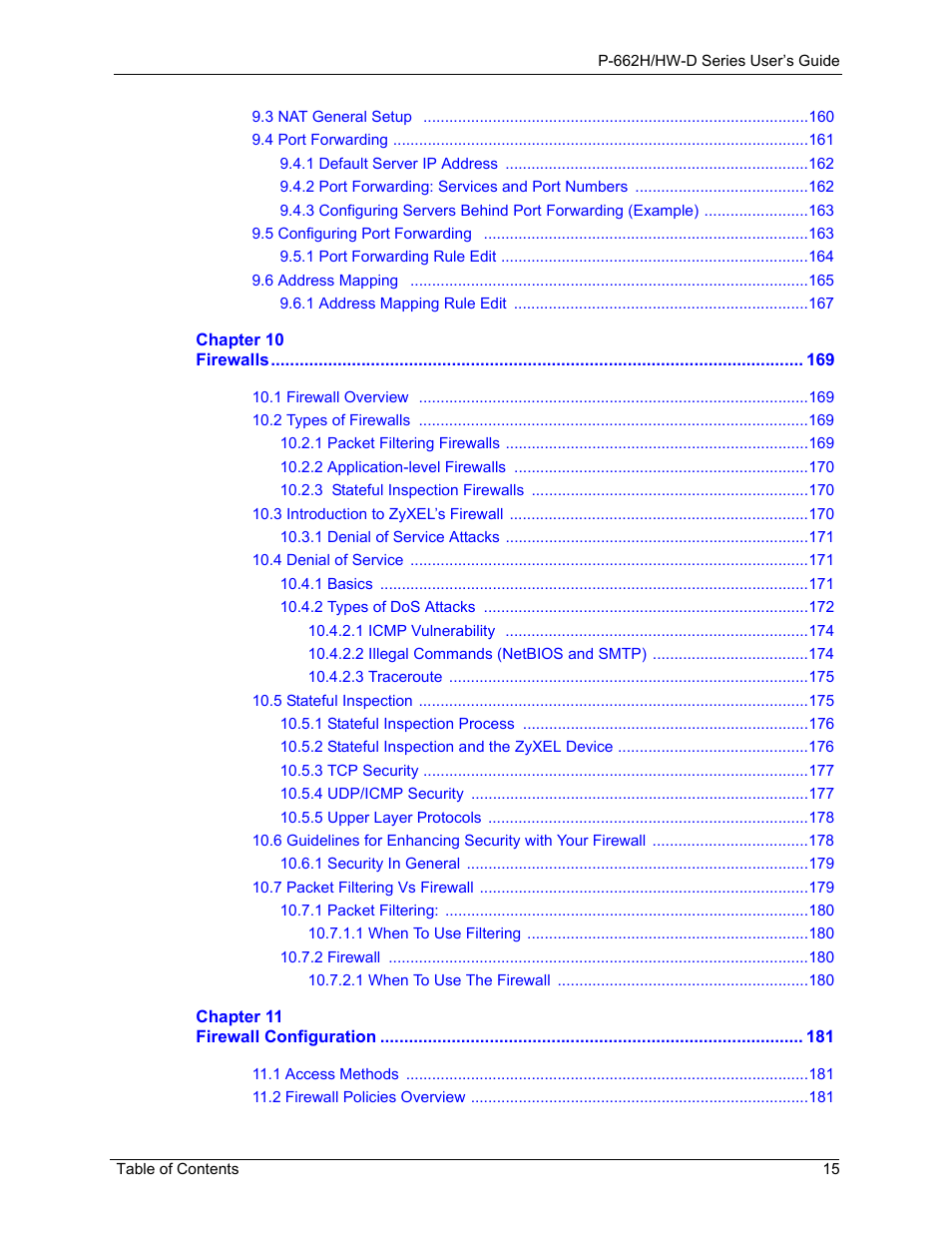 ZyXEL Communications 802.11g ADSL 2+ 4-Port Security Gateway HW-D Series User Manual | Page 15 / 496