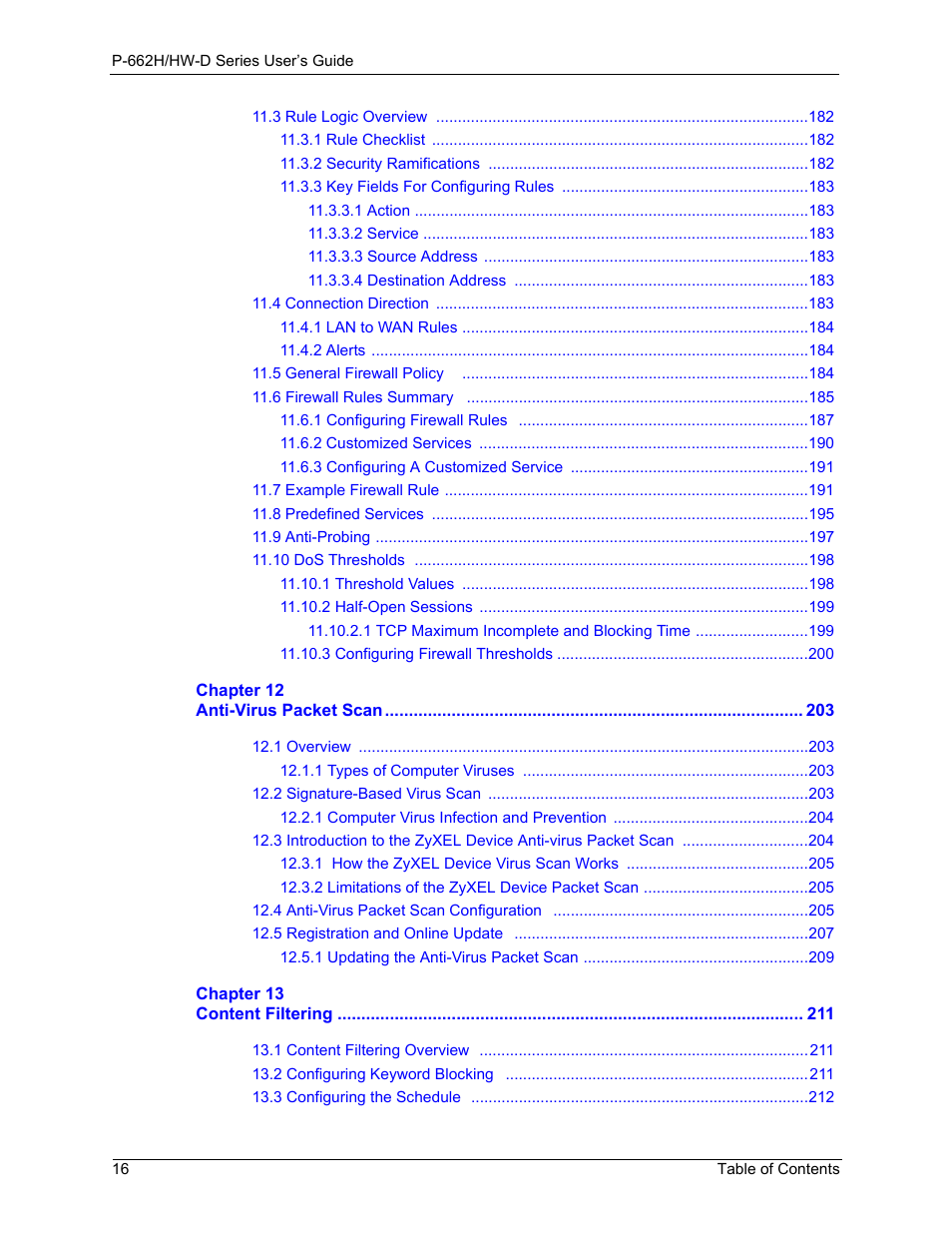 ZyXEL Communications 802.11g ADSL 2+ 4-Port Security Gateway HW-D Series User Manual | Page 16 / 496