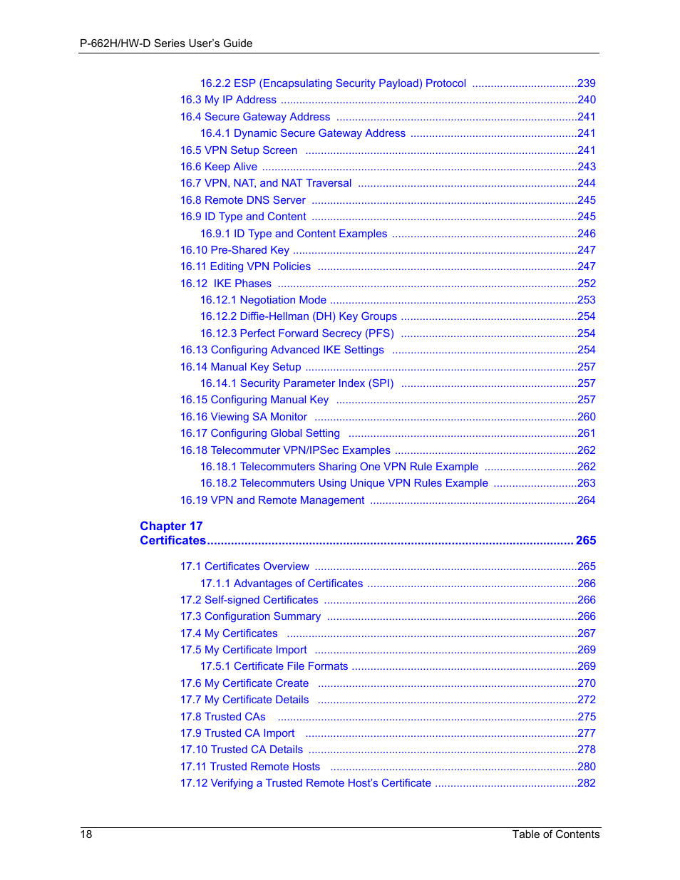 ZyXEL Communications 802.11g ADSL 2+ 4-Port Security Gateway HW-D Series User Manual | Page 18 / 496