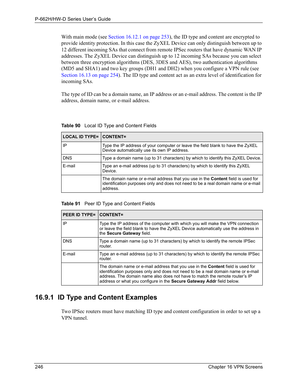 1 id type and content examples | ZyXEL Communications 802.11g ADSL 2+ 4-Port Security Gateway HW-D Series User Manual | Page 246 / 496