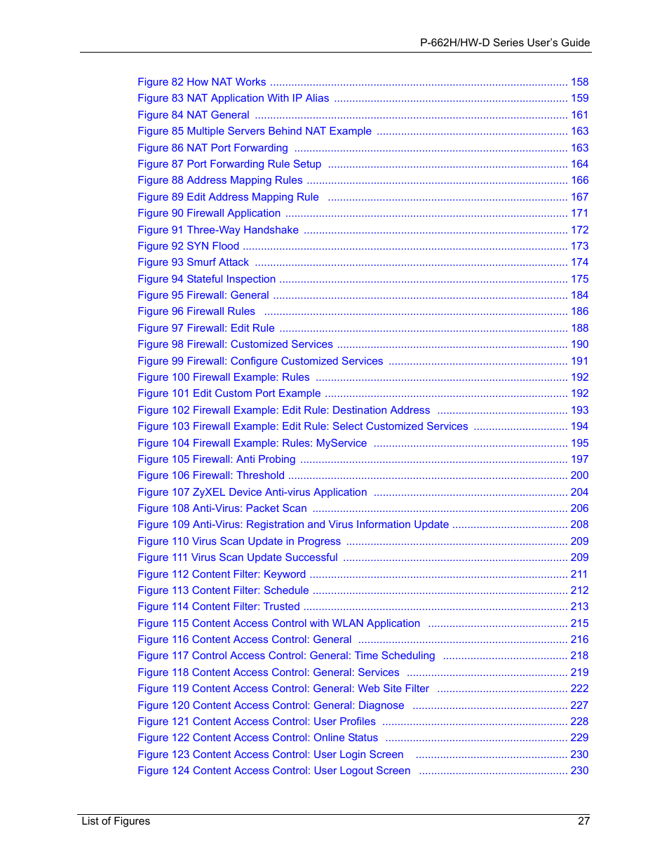 ZyXEL Communications 802.11g ADSL 2+ 4-Port Security Gateway HW-D Series User Manual | Page 27 / 496