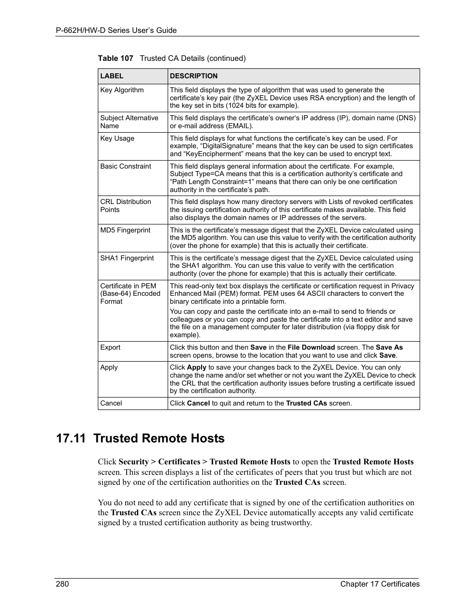11 trusted remote hosts | ZyXEL Communications 802.11g ADSL 2+ 4-Port Security Gateway HW-D Series User Manual | Page 280 / 496