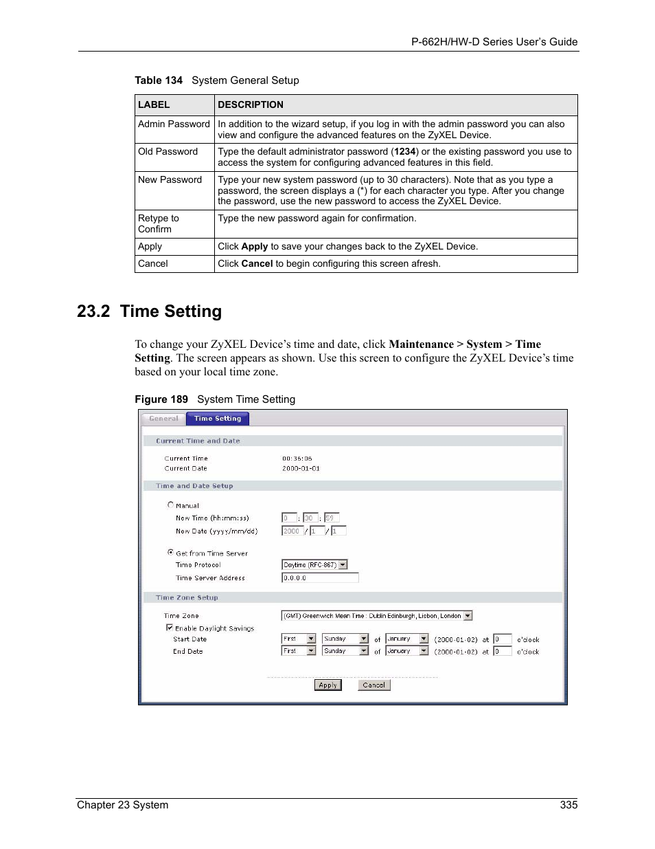 2 time setting, Figure 189 system time setting | ZyXEL Communications 802.11g ADSL 2+ 4-Port Security Gateway HW-D Series User Manual | Page 335 / 496